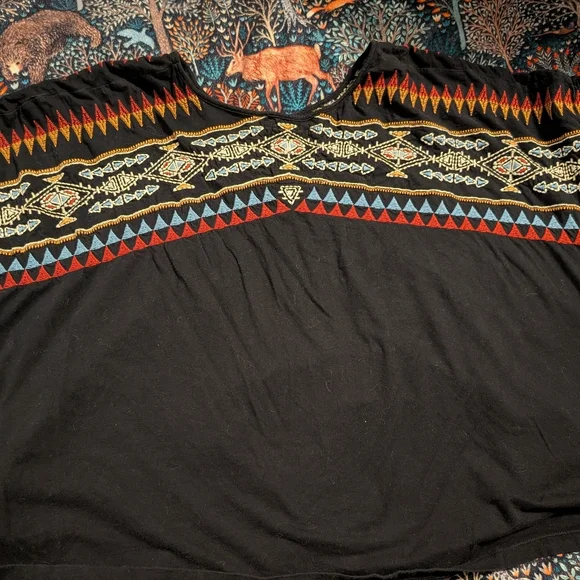Johnny Was Jwla Embroidered Black Poncho Dolman Top Tee Medium - Picture 2 of 2